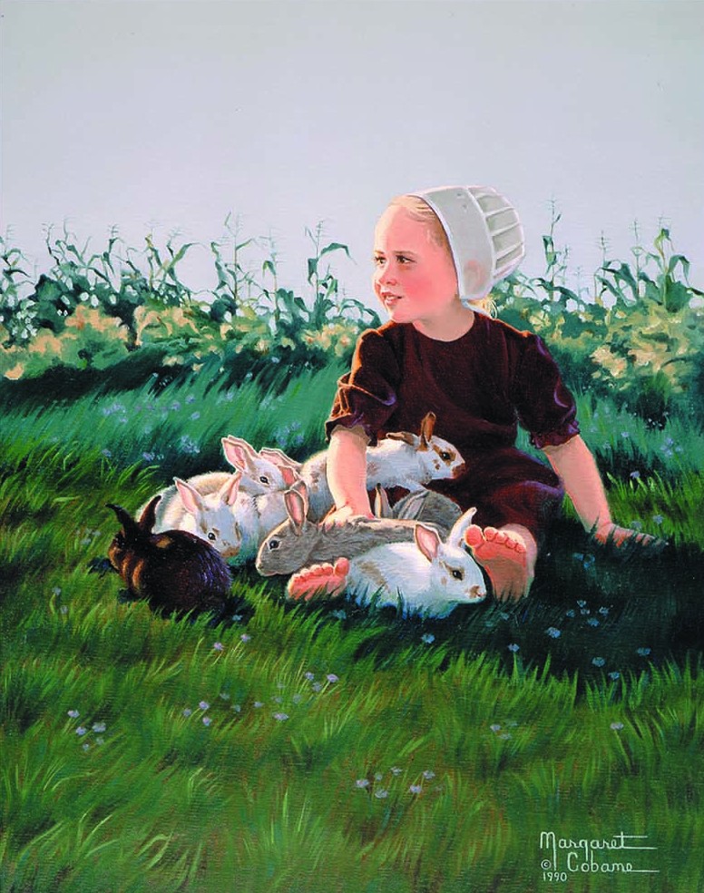 Girl with Bunnies by award-winning Michigan artist Russell Cobane