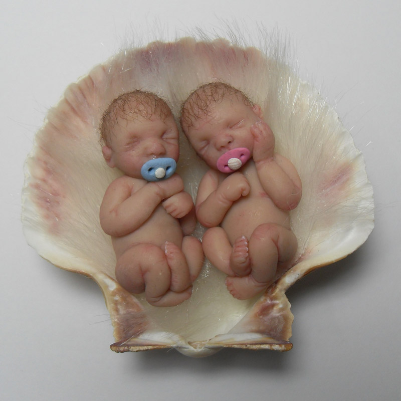 Hand Sculpted Polymer Clay Doll Twins