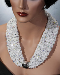 White Iridescent Scarf Necklace with Silver Bead White Iridescent Scarf Necklace with Silver Bead