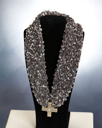 Variegated Taupe Scarf Necklace with Gold Cross Variegated Taupe Scarf Necklace with Gold Cross