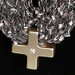 Variegated Taupe Scarf Necklace with Gold Cross