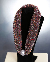 Bronze, Purple, Pink and White Scarf Necklace with Pastel Pink Bead Bronze, Purple, Pink and White Scarf Necklace with Pastel Pink Bead