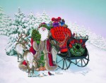 Giclee Art Old Fashion Santa Father Christmas with Sleigh by Michigan artist Margaret Cobane