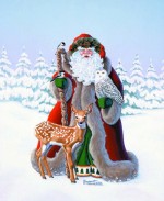 Giclee Art Old Fashion Santa Father Christmas with Snowy Owl by Michigan artist Margaret Cobane