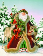 Giclee Art Old Fashion Santa Father Christmas with Deer by Michigan artist Margaret Cobane