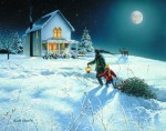 Giclee Art Bringing Home the Christmas Tree by award-winning Michigan artist Russell Cobane