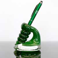 Blown Glass Pen Holder - Green Aventurine
