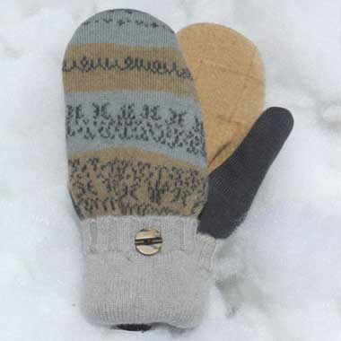 Recycled Wool Mittens – Blue & Tan