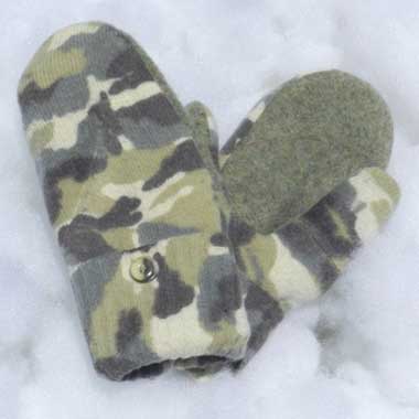 Recycled Wool Mittens – Green Camouflage
