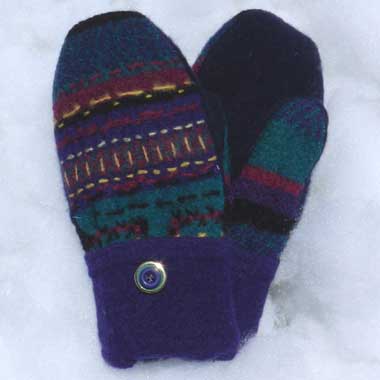 Recycled Wool Mittens – Purple and Green