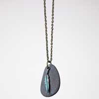 Lake Michigan Rock Necklace with Patina Feather Charm
