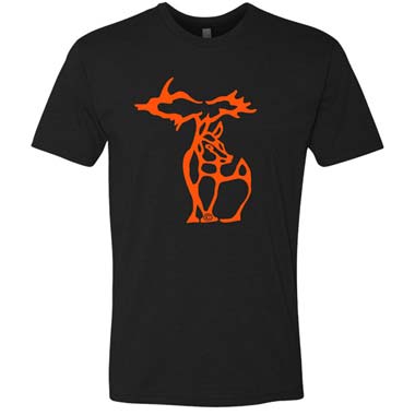 Michigan Deer Crewneck Tshirt - Orange on Black