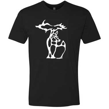 Michigan Deer Crewneck Tshirt - White on Black