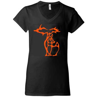Michigan Deer Vneck Tshirt - Orange on Black