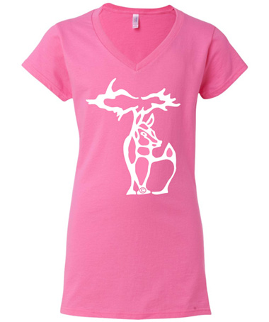 Michigan Deer Vneck Tshirt - Pink with White Design