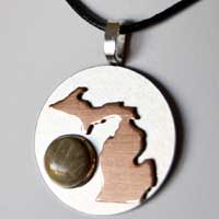 Petoskey Stone and Copper Michigan Set On Silver Base Necklace