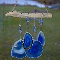 Lake Superior Driftwood Wind Chimes with Agate Geode Stone