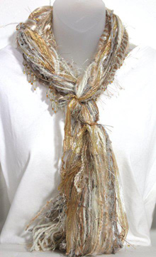 Ribbon Yarn Soft Beige Scarf by Scarves of Westwood