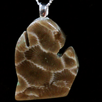 Michigan Mitten Petoskey Stone Necklace
